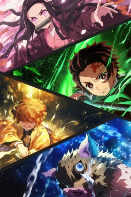 Nezuko Kamado, Tanjiro Kamado, Zenitsu Agatsuma & Inosuke Hashibira